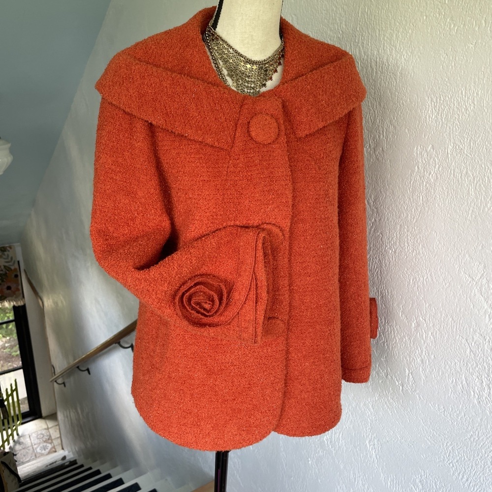 Hong Liang Vintage Women's Swing Coat Orange Melon Large
